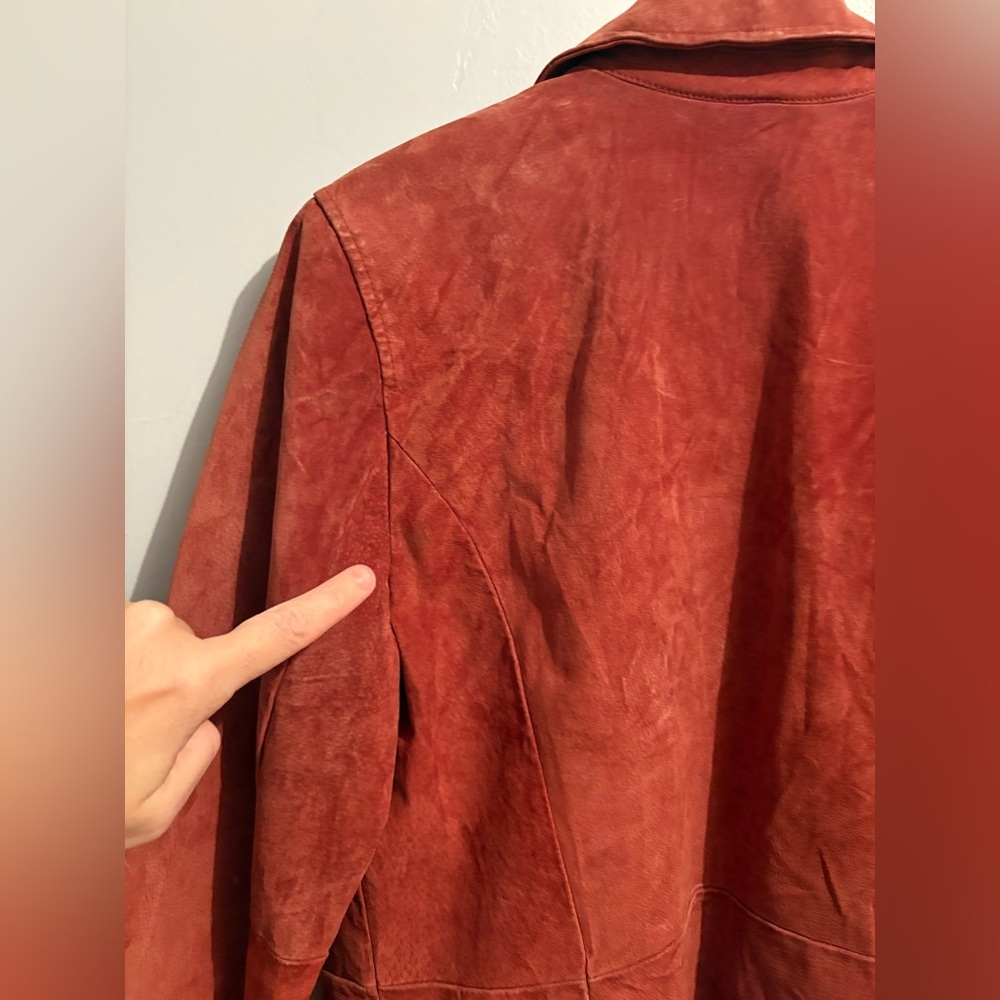 Red Suede Jacket Women’s XL Caslon Leather Lined Vintage Rust Button Down Coat - Picture 11 of 16
